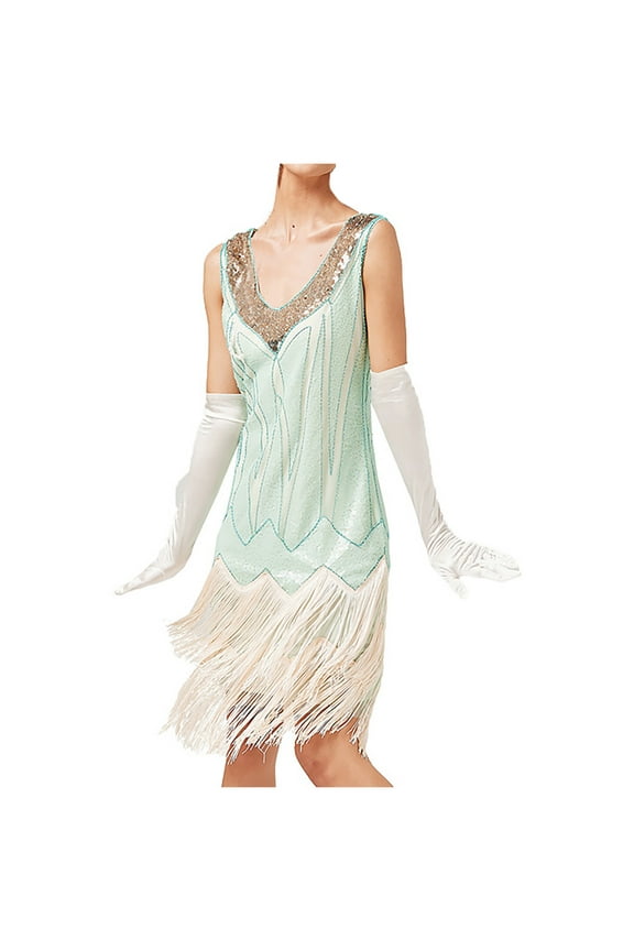 1920s Dresses for Women Flapper Dress Gatsby Dresses Vintage Roaring 20's Sequins Tassel Beaded Sleeveless Dress