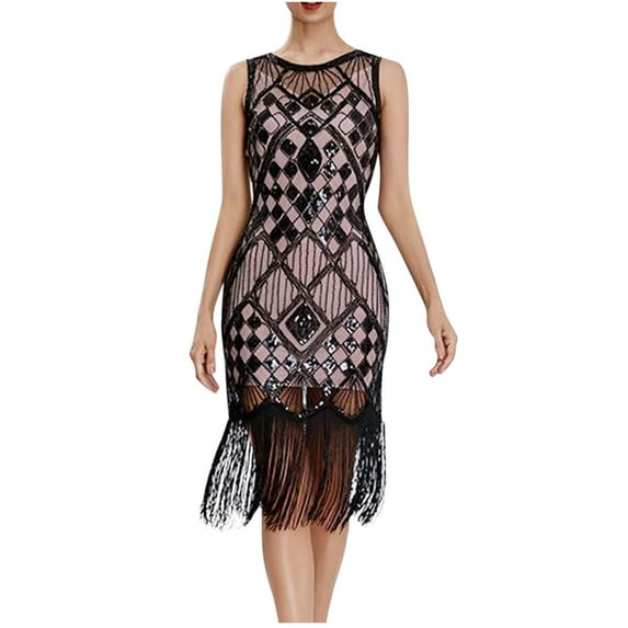 XFLWAM 1920s Flapper Dress for Women Sleeveless Slip Beaded Dress Roaring 20s Great Gatsby Custome Dress for Cocktail Party Prom Dress