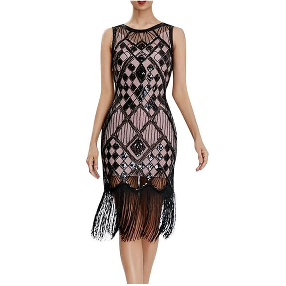 XFLWAM 1920s Flapper Dress for Women Sleeveless Slip Beaded Dress Roaring 20s Great Gatsby Custome Dress for Cocktail Party Prom Dress