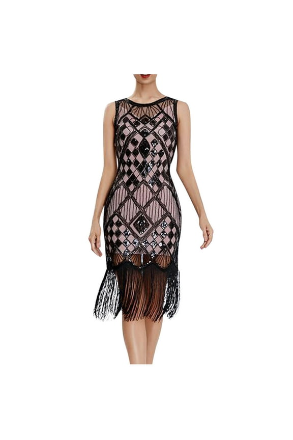 1920s Flapper Dress for Women Sleeveless Slip Beaded Dress Roaring 20s Great Gatsby Custome Dress for Cocktail Party Prom Dress