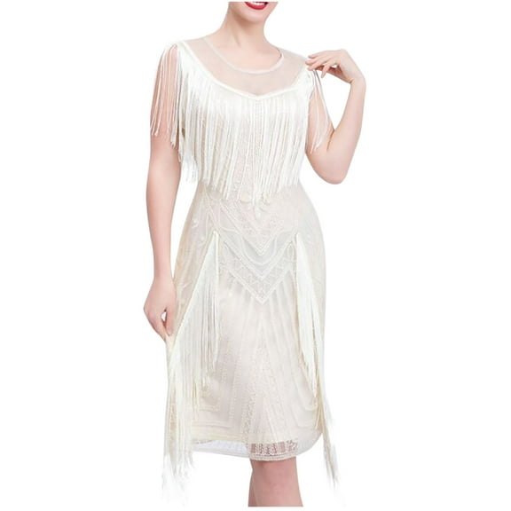 XFLWAM 1920s Gatsby Dresses for Women Sleeveless Fringe Flapper Dress Roaring 20s Sequins Beaded Dress Vintage Art Deco Dress