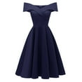 thumbnail image 1 of XFLWAM 1950's Vintage Dresses for Women Wrap Off Shoulder Elegant Evening Dress Solid Color V Neck Formal Cocktail Party Swing Dresses, 1 of 5