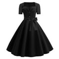 thumbnail image 1 of XFLWAM 1950s Vintage Dress Womens Square Neck Button Bowknot Cocktail Dresses Retro Rockabilly Audrey Hepburn A-Line Swing Tea Dress Black S, 1 of 6