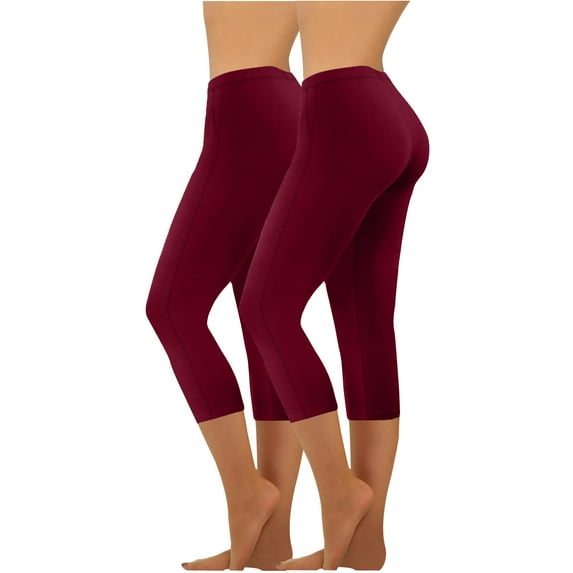 XFLWAM 2 PC High Waisted Capri Leggings for Women Solid Color Stretchy Soft Slim Yoga Pants for Running Cycling Workout Cropped Pants