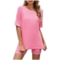 thumbnail image 1 of XFLWAM 2 Piece Outfits For Women Crew Neck T-Shirt Tops And Biker Shorts Sets Plus Size Tracksuit Pink S, 1 of 6