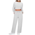 thumbnail image 1 of XFLWAM 2 Piece Outfits for Women Sweatsuit Oversized Long Sleeve Crop Sweatshirt Casual Fall Sets Solid Color Cozy Tacksuit Set, 1 of 5