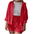 thumbnail image 1 of XFLWAM 2 Piece Set Outfits for Women Casual Button Down Shirts Top Shorts Summer Tracksuit Loungewear Matching Outfit, 1 of 4