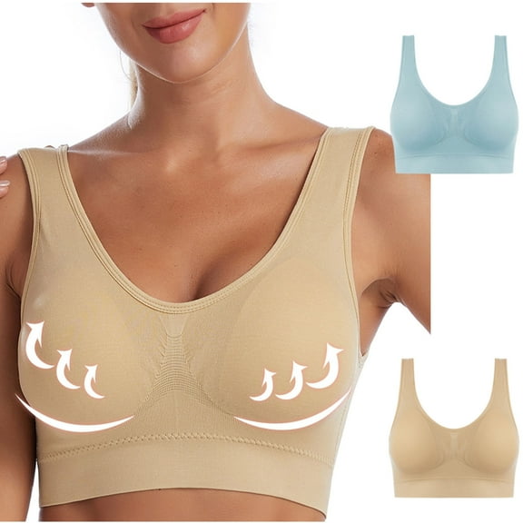 XFLWAM 2PC Bras for Women Comfort Seamless Yoga Breathable Bralettes No Underwire Full Coverage Workout Push up Everyday Bras