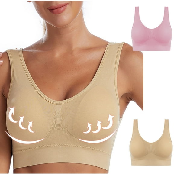 XFLWAM 2PC Bras for Women Comfort Seamless Yoga Breathable Bralettes No Underwire Full Coverage Workout Push up Everyday Bras