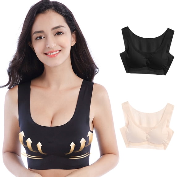 XFLWAM 2PC Bras for Women Sleep Bra Plus Size Stretchy Wireless Bralette Sport Bras Padded Seamless Comfortable Yoga Bra Top