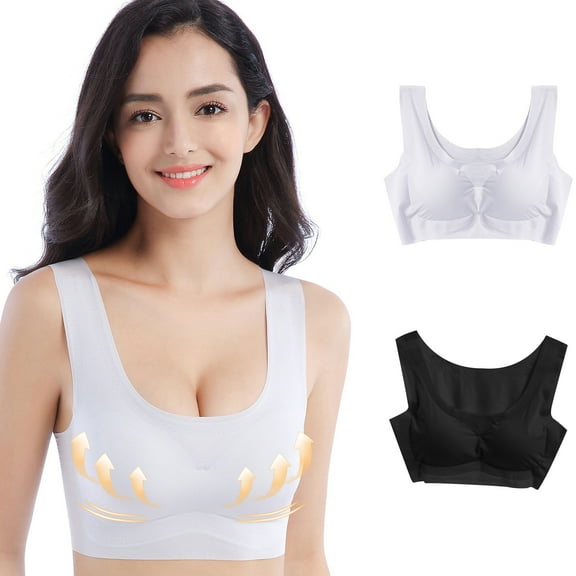 XFLWAM 2PC Bras for Women Sleep Bra Plus Size Stretchy Wireless Bralette Sport Bras Padded Seamless Comfortable Yoga Bra Top