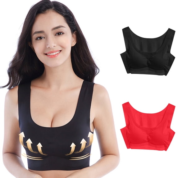 XFLWAM 2PC Bras for Women Sleep Bra Plus Size Stretchy Wireless Bralette Sport Bras Padded Seamless Comfortable Yoga Bra Top