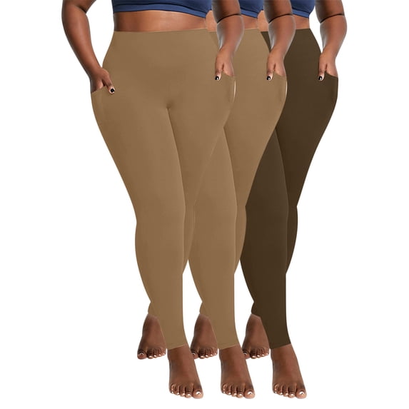 XFLWAM 3 Pack Fleece Lined Leggings for Women Plus Size Tummy Control Leggings High Waisted Athletic Yoga Pants Winter Thermal Leggings with Pockets