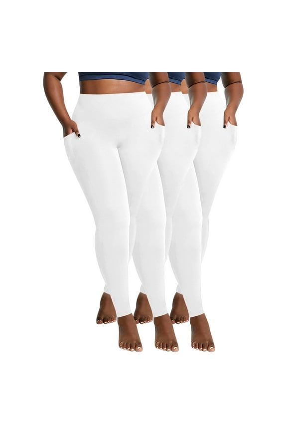 3 Pack Fleece Lined Leggings for Women Plus Size Tummy Control Leggings High Waisted Athletic Yoga Pants Winter Thermal Leggings with Pockets