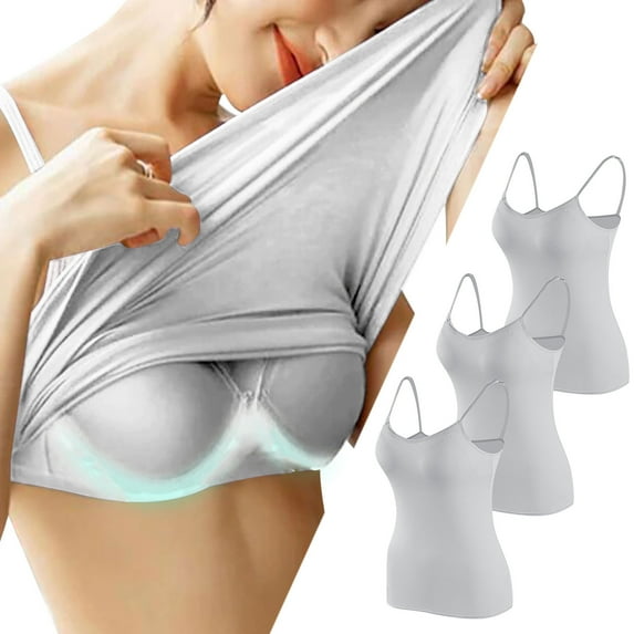 XFLWAM 3 Pieces Built in Bra Tank Tops for Women Summer Casual Spaghetti Strap Camisole Soft Modal Padded Solid Workout Underwear Tops