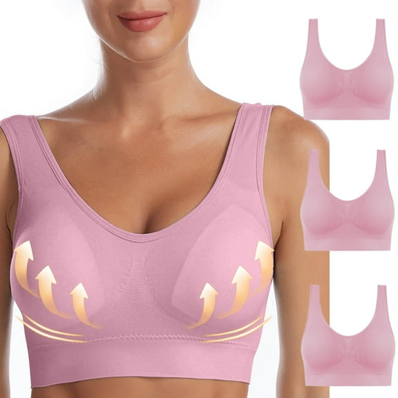 XFLWAM 3PC Bras for Women Comfort Seamless Yoga Breathable Soft Bralettes Wireless Full Coverage Workout Push up Everyday Bras