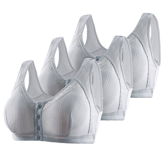 XFLWAM 3PC Daisy Bras for Women Front Closure Comfortable Bra for Seniors Breathable Bras for Elderly No Wire Underwear Bras
