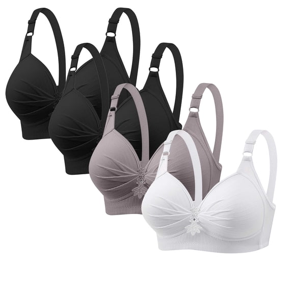 XFLWAM 4 Pack Bras for Women Full Support No Underwire Seamless Wireless Breathable Everyday Bras Plus Size Push Up Bra