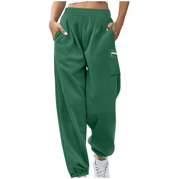 XFLWAM Baggy Sweatpants for Women Plus Size Joggers Drawstring Elastic High Waisted Sweat Pants Fall Winter Trousers with Zipper Pockets