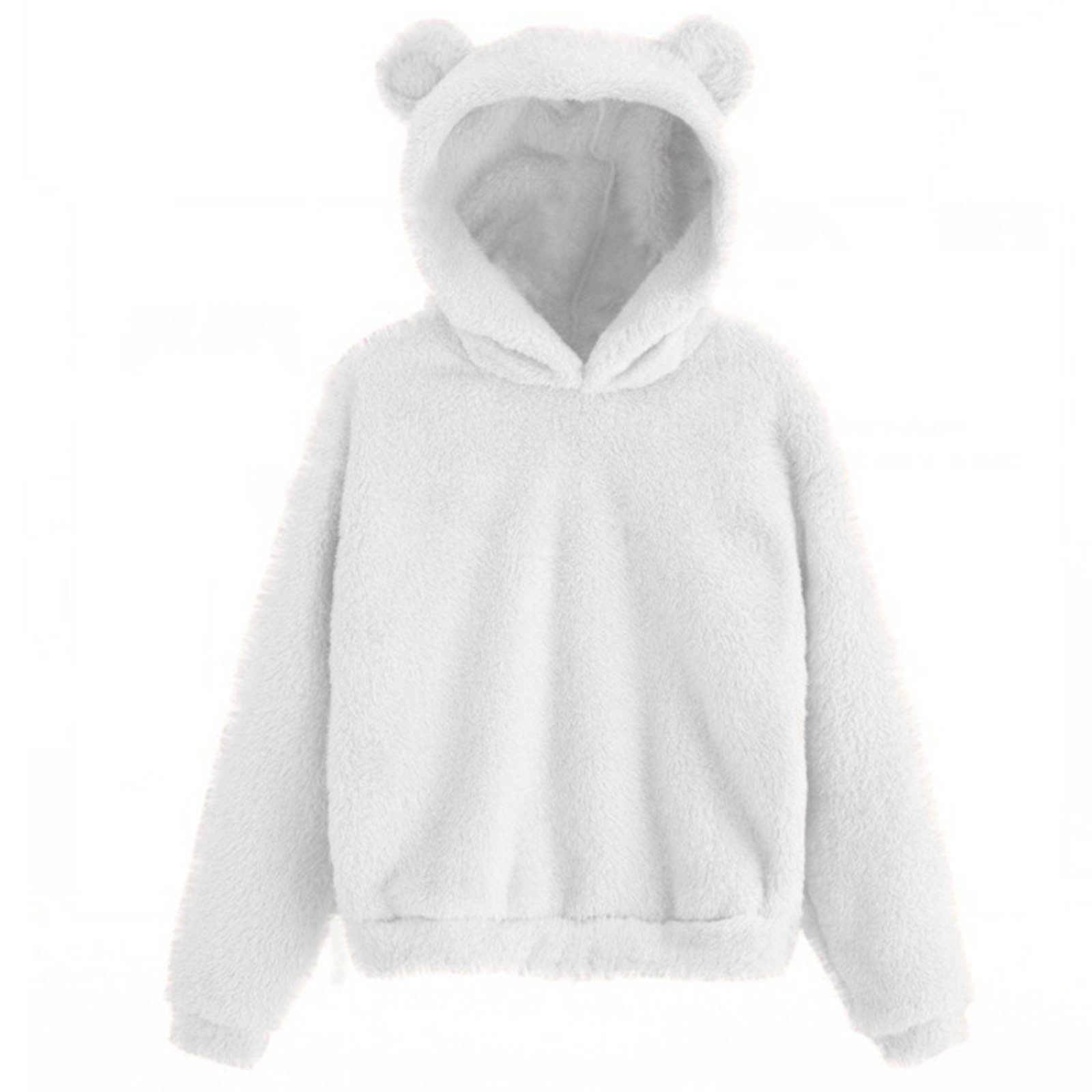 XFLWAM Bear Hoodie Women Fuzzy Pullover Sweater Sherpa Fleece Hooded  Sweatshirt Furry Cute Animal Hoodies with Ears White S - Walmart.com