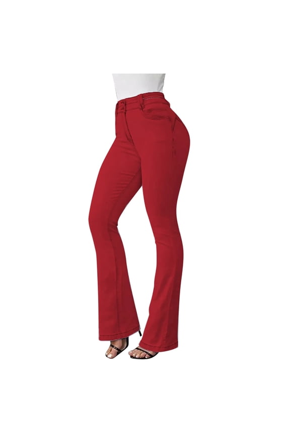 Bell Bottom Jeans for Women High Waisted Classic Flared Denim Pants Red XL