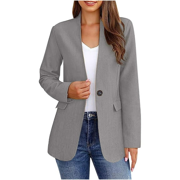 XFLWAM Blazer Jackets for Women Business Casual Outfits Work Office Womens Button Long Sleeve Blazer Jacket with Pockets Gray M