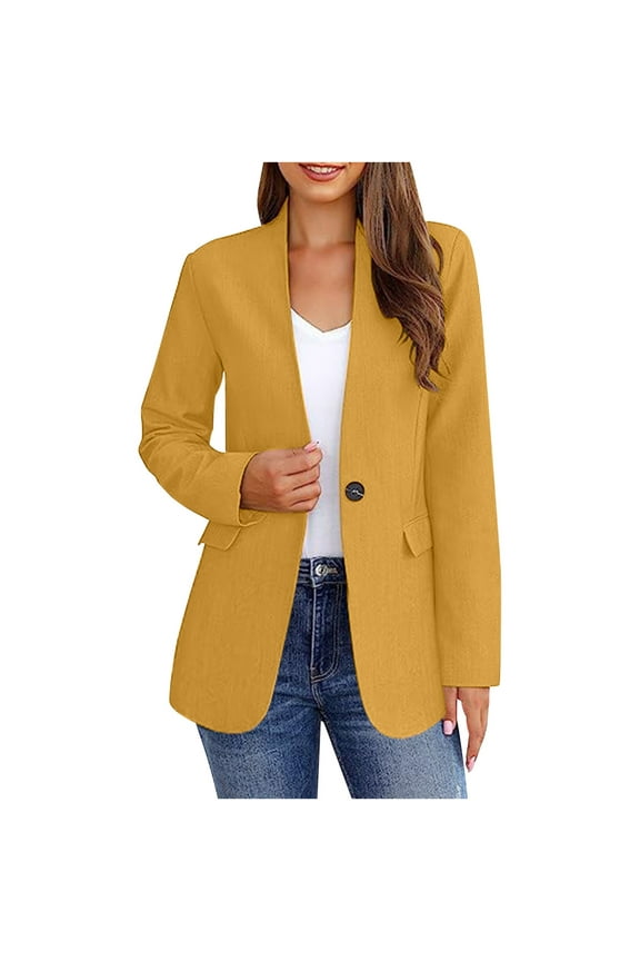 Blazer Jackets for Women Business Casual Outfits Work Office Womens Button Long Sleeve Blazer Jacket with Pockets Yellow XXL