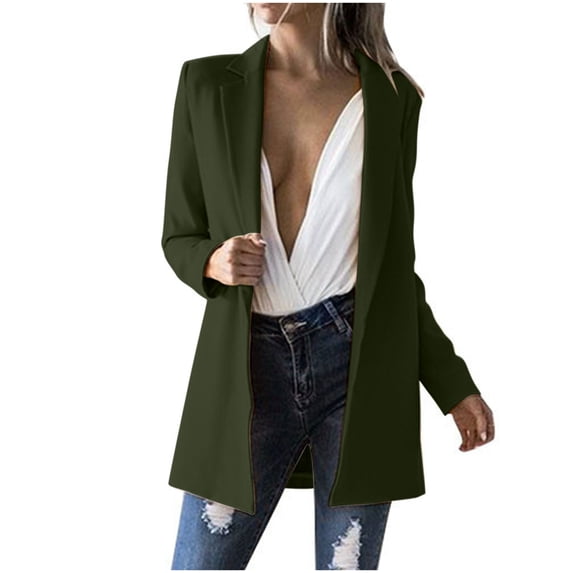 XFLWAM Blazer Jackets for Women Casual Long Sleeve Lapel Blazer Open Front Button Work Office Suit Jacket Army Green S
