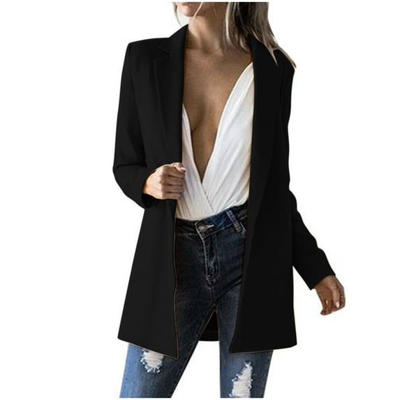 XFLWAM Blazer Jackets for Women Casual Long Sleeve Lapel Blazer Open Front Button Work Office Suit Jacket Black S
