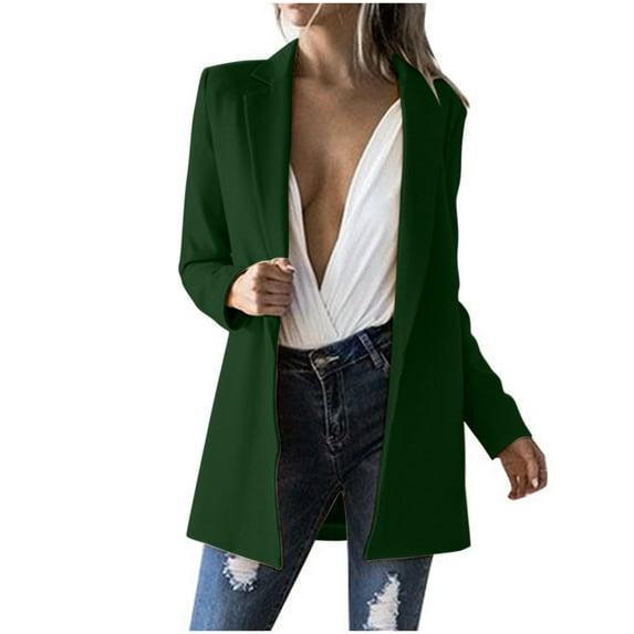 XFLWAM Blazer Jackets for Women Casual Long Sleeve Lapel Blazer Open Front Button Work Office Suit Jacket Green L