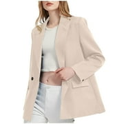 XFLWAM Blazer Jackets for Women Casual Open Front Business Work Office Suit Jacket Fashion Solid Color Cardigan Outerwear Beige M