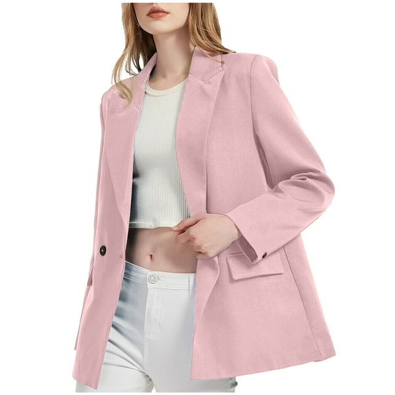 XFLWAM Blazer Jackets for Women Casual Open Front Business Work Office Suit Jacket Fashion Solid Color Cardigan Outerwear Pink L