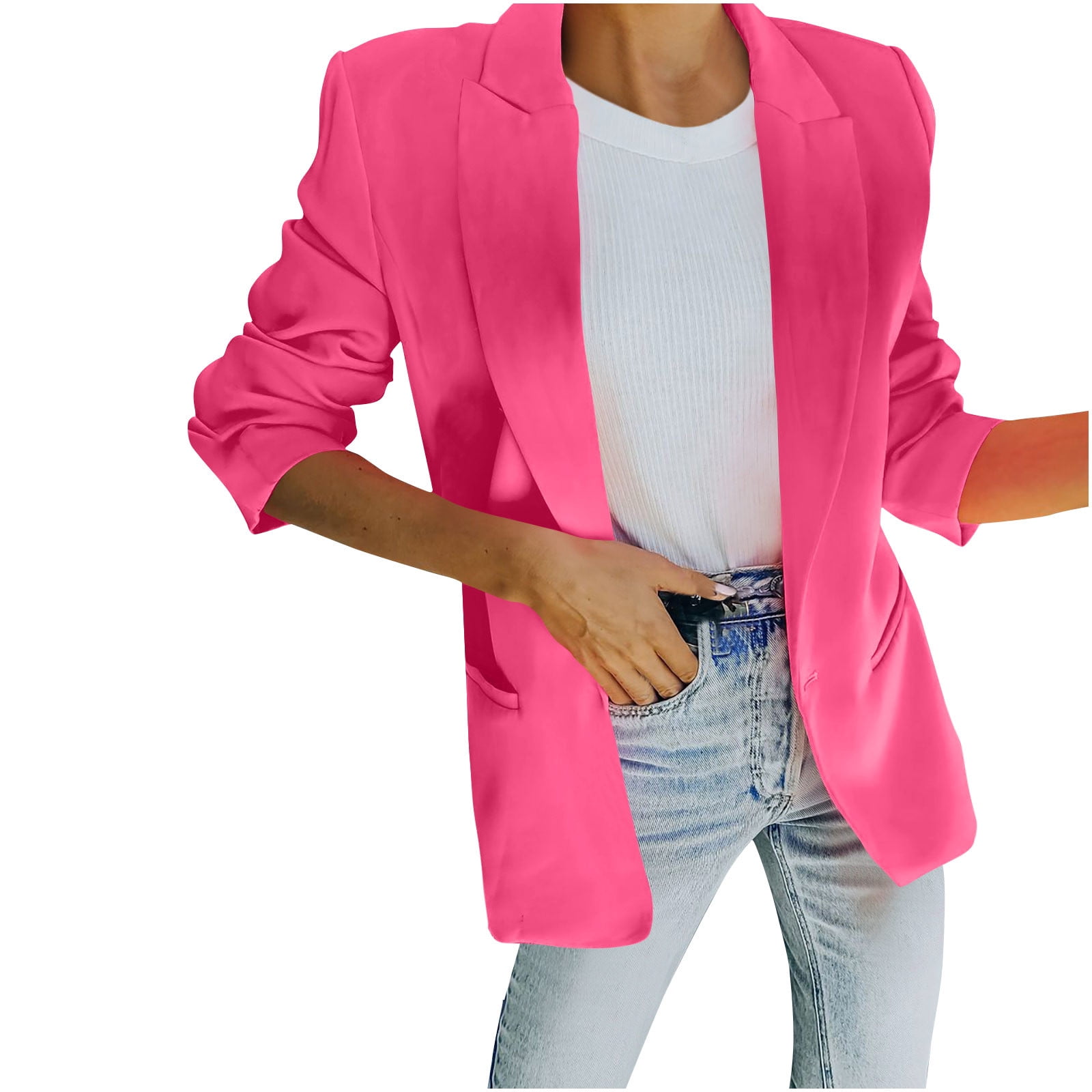 XFLWAM Blazer Jackets for Women Open Front Long Sleeve Casual Work ...