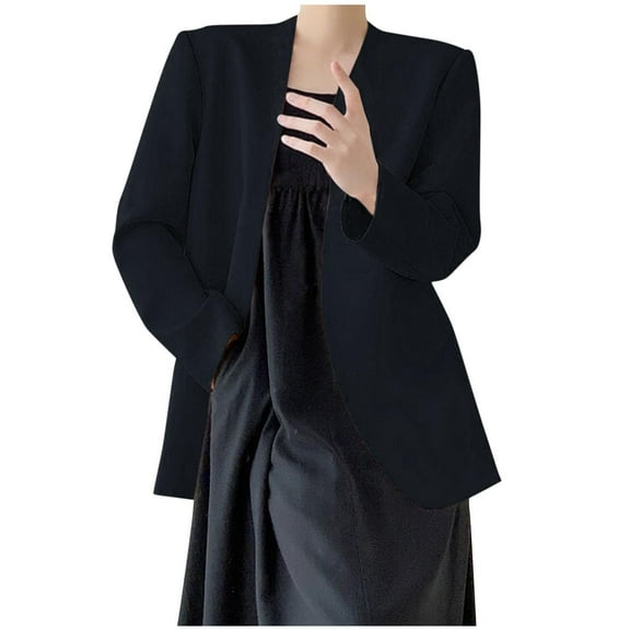 XFLWAM Blazers for Women Long Sleeve Shawl Collar Open Front Business Jacket Blazer Work Office Blazers Jackets Black S