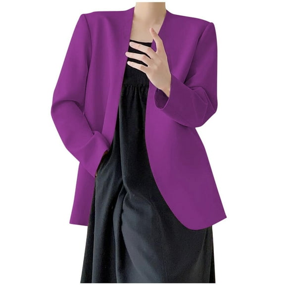 XFLWAM Blazers for Women Long Sleeve Shawl Collar Open Front Business Jacket Blazer Work Office Blazers Jackets Purple XL