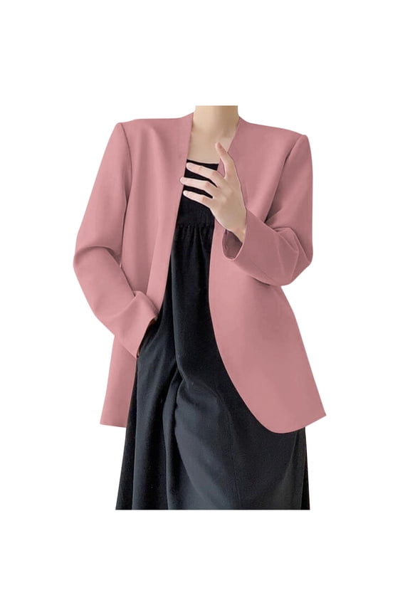 Blazers for Women Long Sleeve Shawl Collar Open Front Business Jacket Blazer Work Office Blazers Jackets Rose Gold L