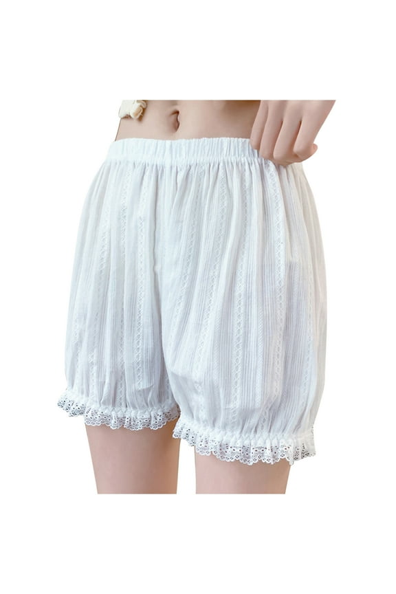 Bloomers for Women Slip Shorts Loose Pettipants with Lace Trim Mid Thigh White L
