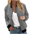 thumbnail image 1 of XFLWAM Bomber Jacket Women Zip Up Long Sleeve Stand Collar Coats Fall Causal Lightweight Windproof Outerwear Jackets with Pockets Gray XL, 1 of 7