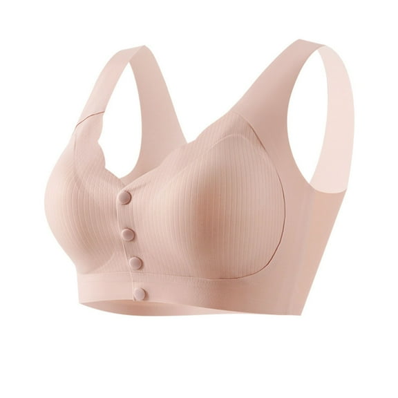 XFLWAM Bra for Women Button Front No Underwire Seamless Wireless Bra V Neck Full Coverage Bralettes Comfort Everyday Bra Smoothing Padded Bralette