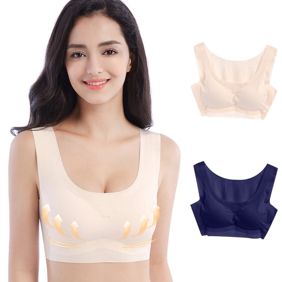 XFLWAM Bras for Women 2PC Stretchy Seamless Yoga Breathable Bralettes Wireless Full Coverage Underwear Workout Push up Everyday Bras