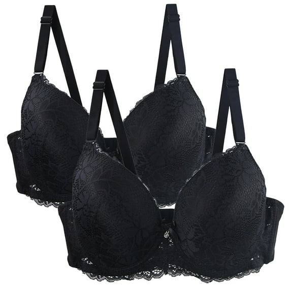 XFLWAM Bras for Women No Underwire Push Up Bralette Everyday Wear Plus Size Comfort Wire Free Full Support Bras 2 Pack