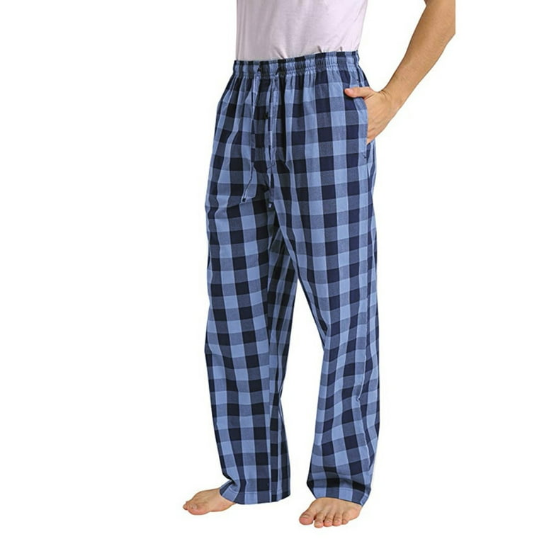 XFLWAM Buffalo Plaid Mens Pajama Pants with Pockets Drawstring Lounge Pants  Pajama Bottoms Men Sleep PJ Pants for Men Blue M