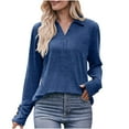 thumbnail image 1 of XFLWAM Business Casual Tops for Women Lapel V Neck Long Sleeve Shirts Solid Color Work Blouses with Cufflinks Blue XL, 1 of 6