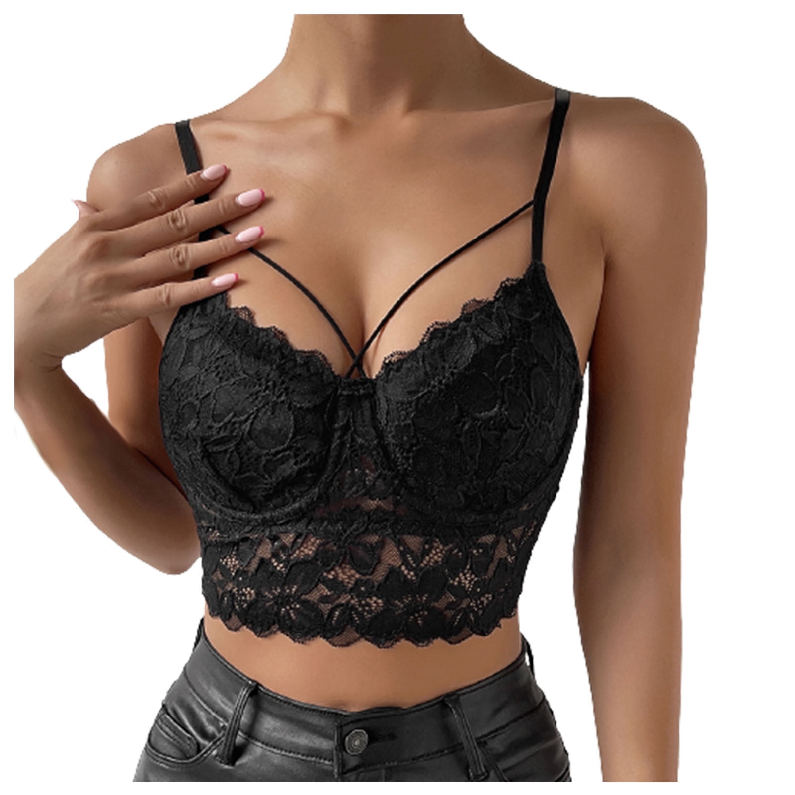 XFLWAM Bustier Tops for Women Underwired Camisoles Two Layer Supportive Push Up Lace Bralette
