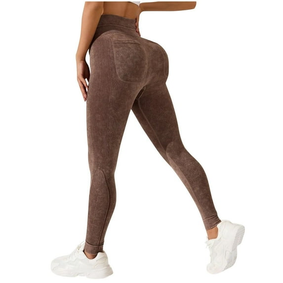 XFLWAM Butt Lifting Leggings for Women No Front Seam Tummy Control Booty Scrunch Workout Yoga Pants High Waisted Athleisure Workout Bottom Brown L