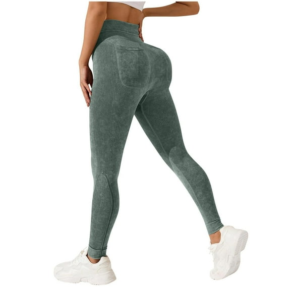 XFLWAM Butt Lifting Leggings for Women No Front Seam Tummy Control Booty Scrunch Workout Yoga Pants High Waisted Athleisure Workout Bottom Green L