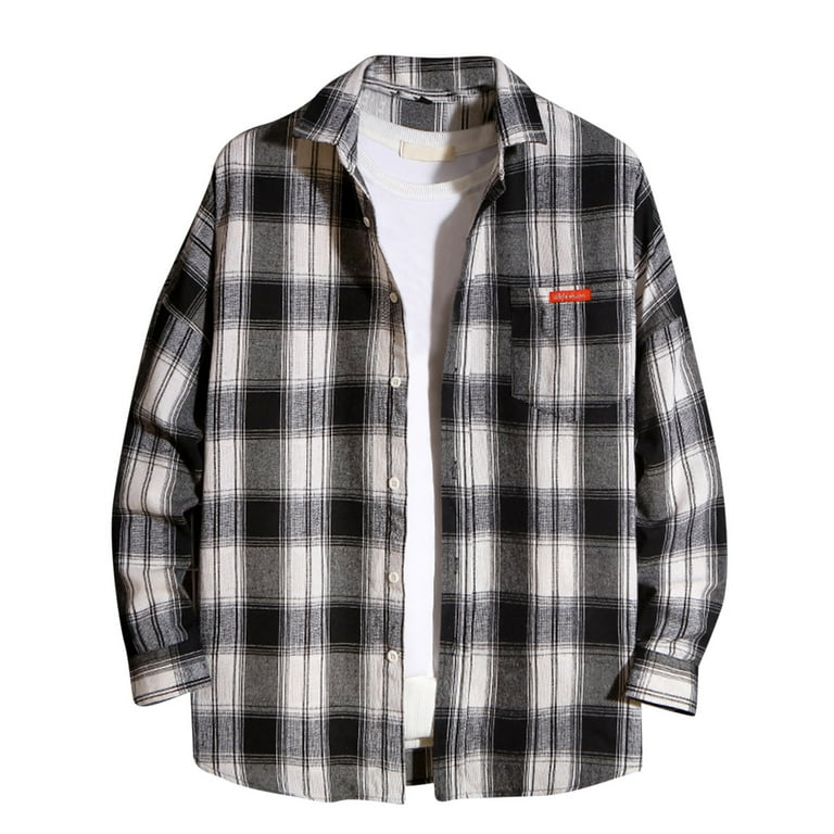 White Plaid Flannel - Mens Long-Sleeve