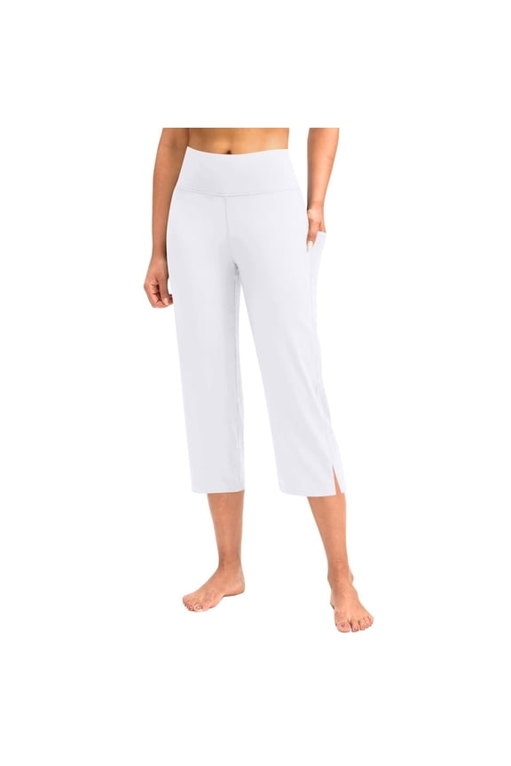 Capri Pants for Women High Waist Workout Legging with Pockets Tummy Control Leggings Straight Yoga Slacks White XXL