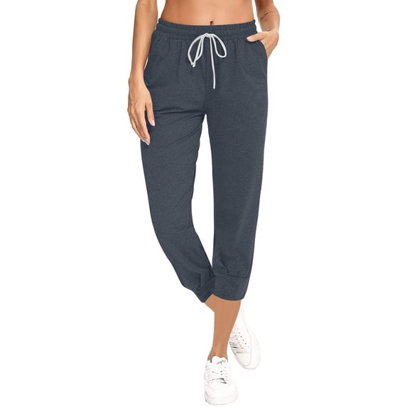 XFLWAM Capri Sweatpants for Women Casual Drawstring Elastic Waist Track Cuff Sweatpants Sports Cropped Joggers with Pockets Blue XL