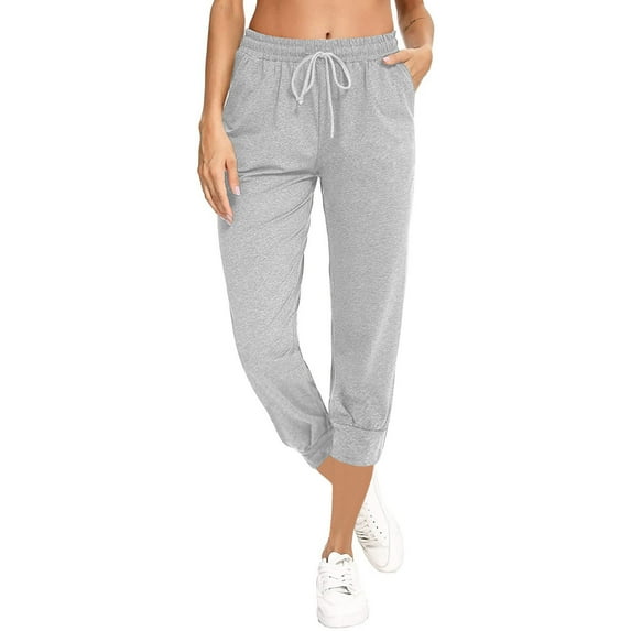 XFLWAM Capri Sweatpants for Women Casual Drawstring Elastic Waist Track Cuff Sweatpants Sports Cropped Joggers with Pockets Gray S